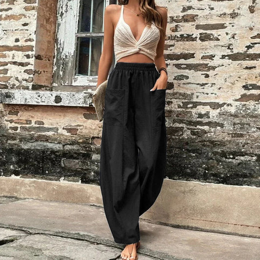 Summer new women's solid color style beamed casual pants